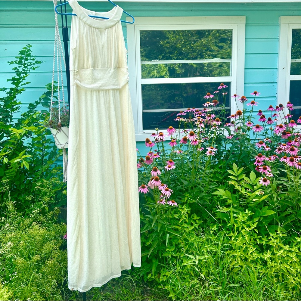 White Maxi Dress with gold sparkles